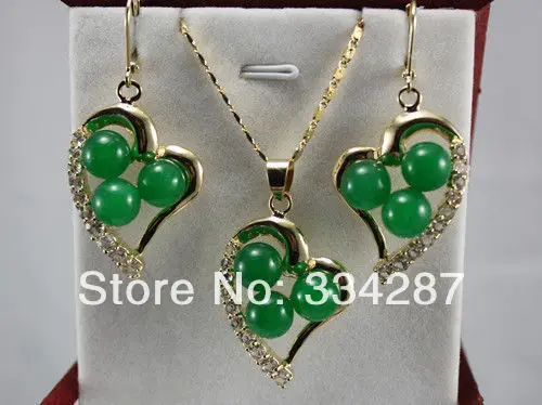 

hot green stone rheart-shaped Pendant Necklace Earrings set