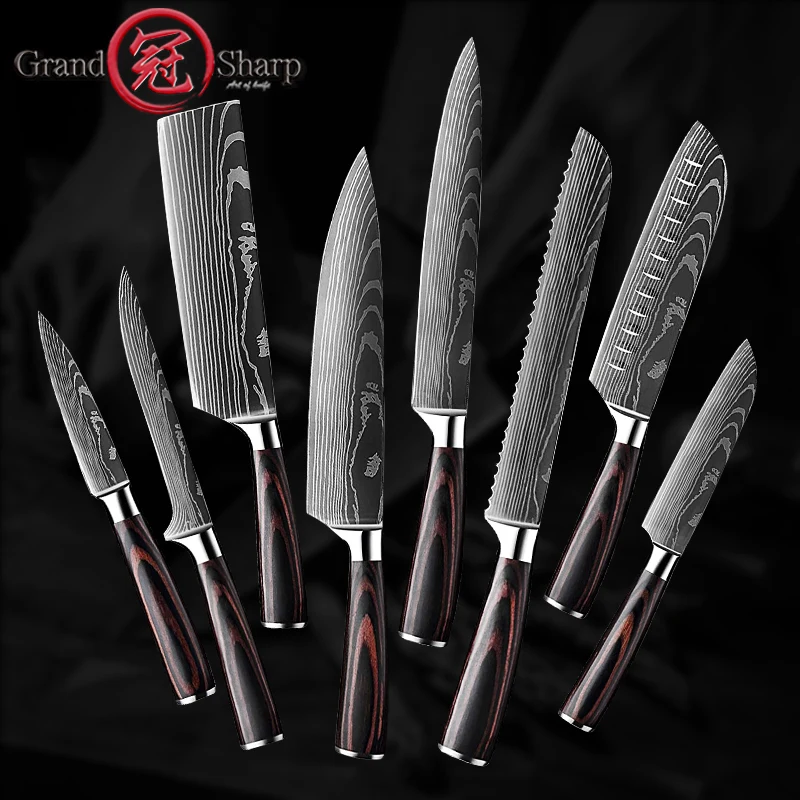 Нож шеф-повара Высокоуглеродистый дамасский лазер | Дом и сад