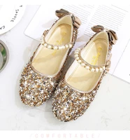 fashion princess kids leather shoes for girls flower casual glitter children flats girls pearl shoes butterfly knot gold pink