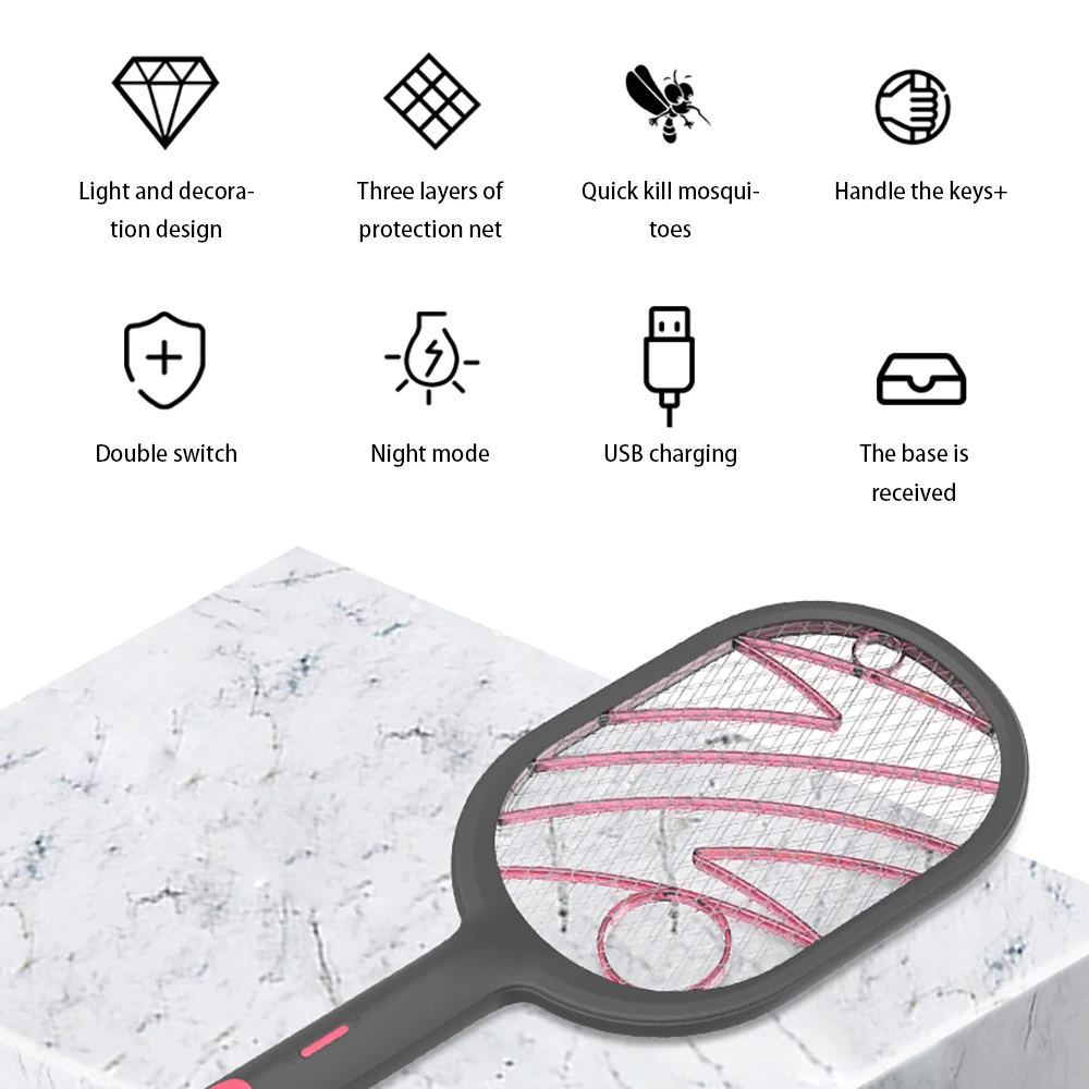 Home Electric Insect Racket Swatter Zapper USB Rechargeable Mosquito Kill Fly Bug Killer Trap mosquito swatter | Дом и сад