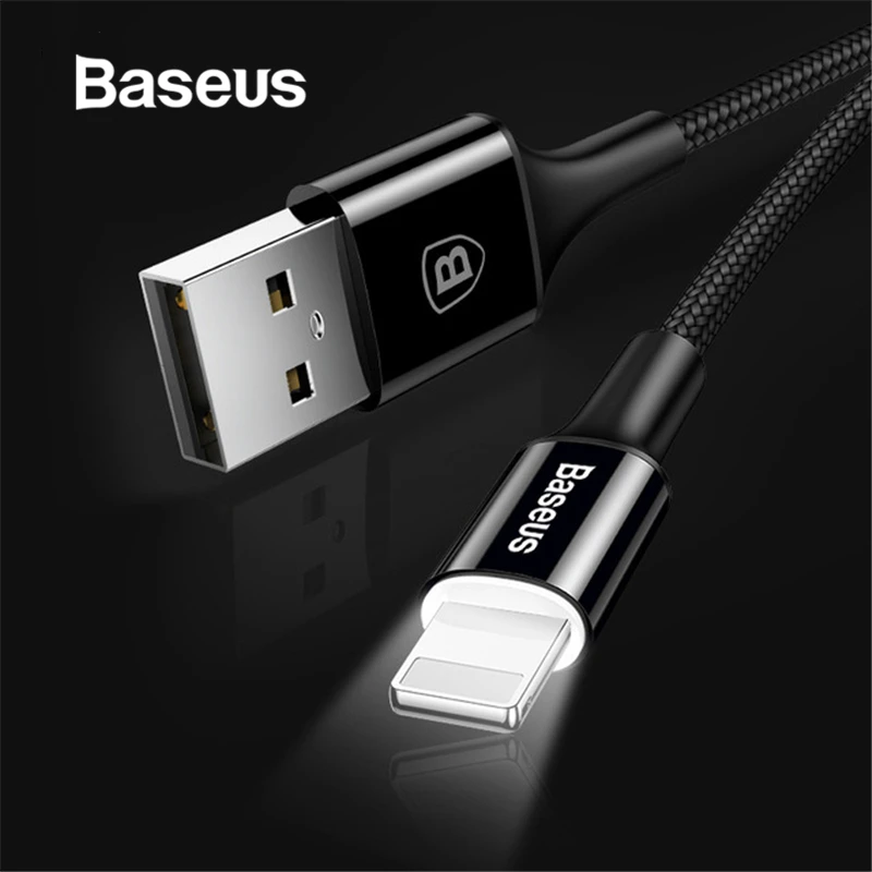 Baseus светодиодный кабель зарядного устройства для iPhone X 8 7 USB кабель для iPhone iPad Быстрая зарядка кабель зарядного устройства кабель для передачи данных для мобильного телефона