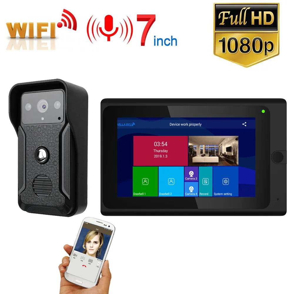 

7 inch Wireless WIFI Video Door Phone Doorbell Intercom Entry System with Wired HD 1080P Wired Camera Night Vision
