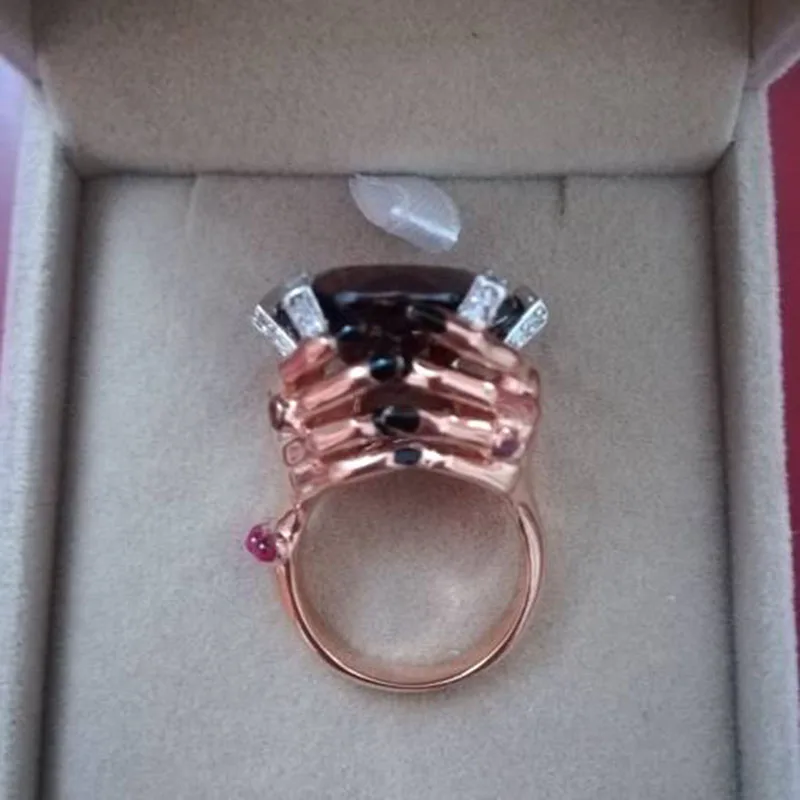 Qi Xuan_Fashion Jewelry_Big темно-красный камень роскошный гнев Rings_S925 Стерлинговое Серебро твердые руки палец rings_завод прямые продажи