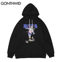 gonthwid hip hop hoodie sweatshirt streetwear japanese kanji print fleece hooded 2021 mens harajuku cotton winter pullover black