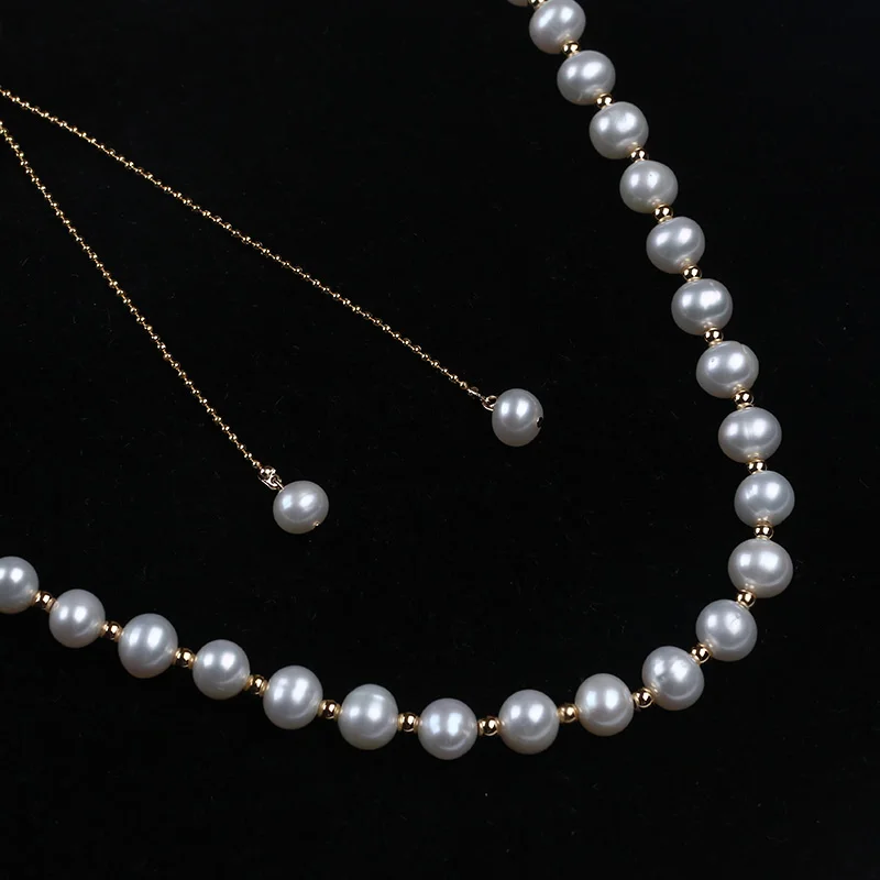 

Ожерелье с жемчужной цепочкой 5,5-6,5 мм, регулируемая цепочка, гибкая новая дизайнерская бижутерия