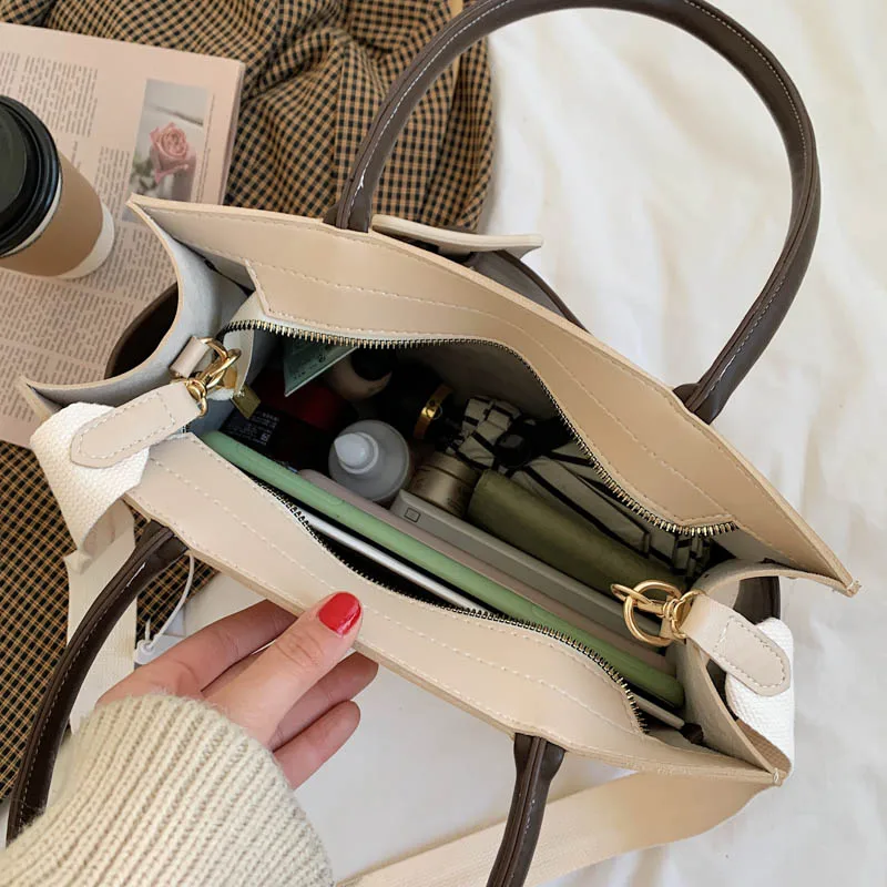 

Large Capacity PU Leather Top-handle Bags for Women Trendy Buckle Decoration Shoulder Bag Ladies Casual Style Crossbody Bags Sac