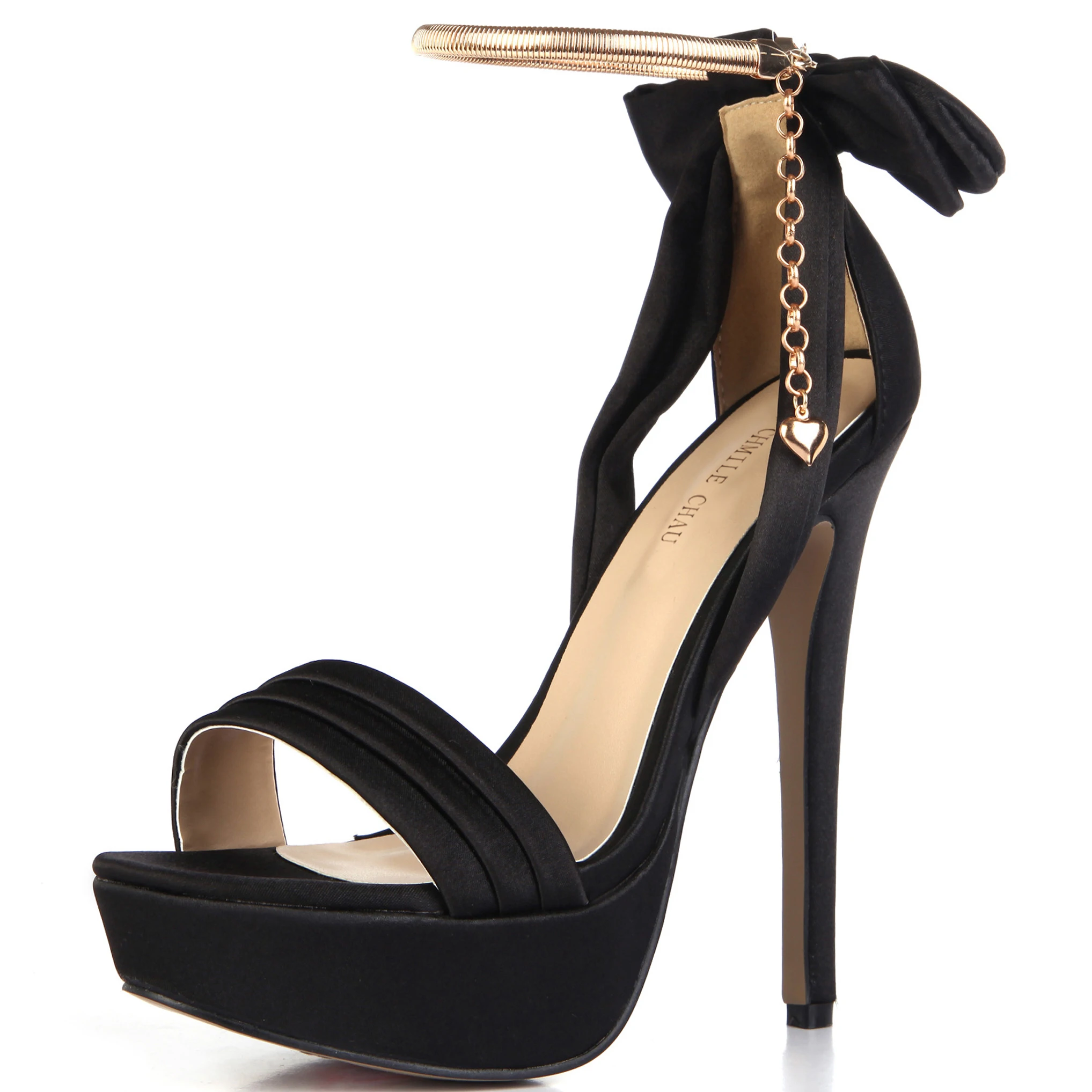 Атласная Свадебная обувь вечеринка цепи Ремешок на щиколотке высоком каблуке