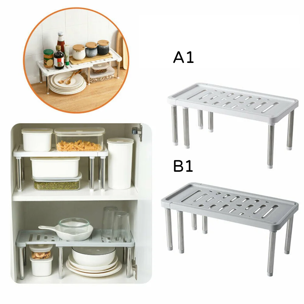 

Adjustable Kitchen Cupboard Shelf Storage Rack Bathroom Organiser Cabinet Holder Layered Storage Rack