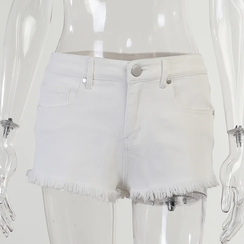 

2020 New Arrival Summer Style Female Fashion Rough Edge White Black Solid Women Denim High Waists Night Club Sexy Denim Shorts