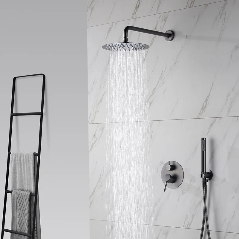 

Black Rainfall Shower Mixer Wall Mounted Shower Faucets Concealed Shower Tap Embedded Box Valve Round 2 Way Function Bath Shower