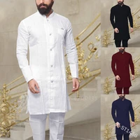 men fashion african clothes cotton t shirt dubai muslim long sleeve tee tops islamic clothing set arabic casual blouse robe gown
