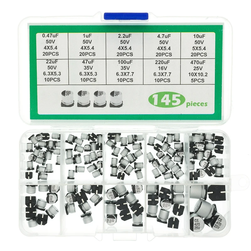 Электролитический конденсатор для поверхностного монтажа 10 значений 145 шт. набор