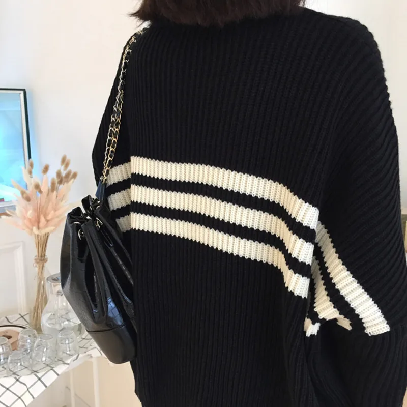 Женский свитер в полоску GALCAUR повседневный вязаный пуловер с круглым вырезом и