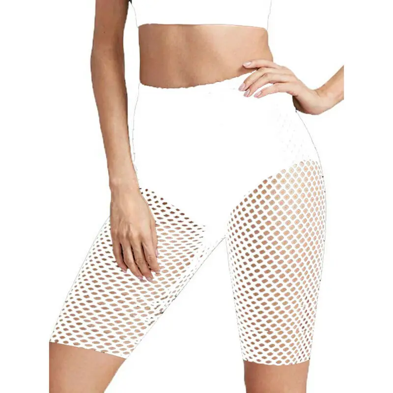 

Fashion Sexy Women High Waist Fishnet Hollow Out See Through Skinny Shorts Beach Club Bikini Cover Ups