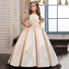 Белое праздвечерние платье в форме шампанского для маленьких девочек, детская одежда с цветочным рисунком, официальная детская одежда для свадьбы, первого причастия, 10, 12