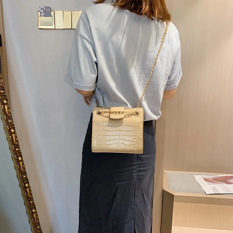 Женская Новинка 2019 Корейская текстура сумка-мессенджер с каменной цепочкой