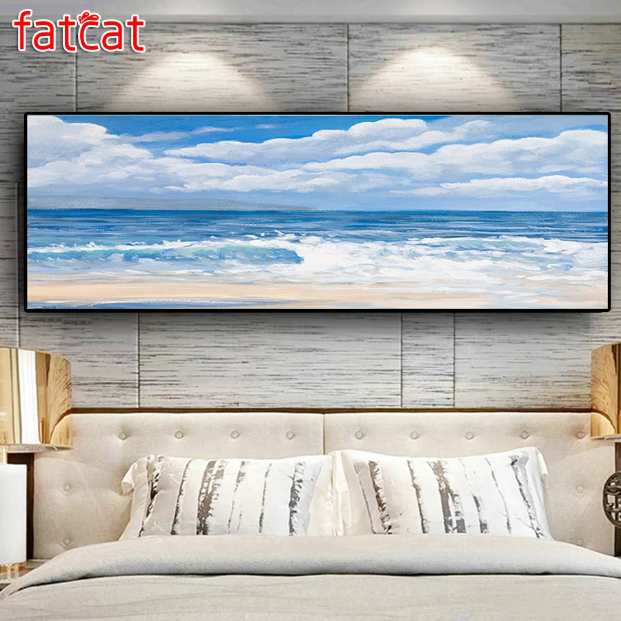 

FATCAT large 5D Diy Daimond Painting Clouds and waves scenery Full Square Round Rhinestone Embroidery Sale home decor AE1460
