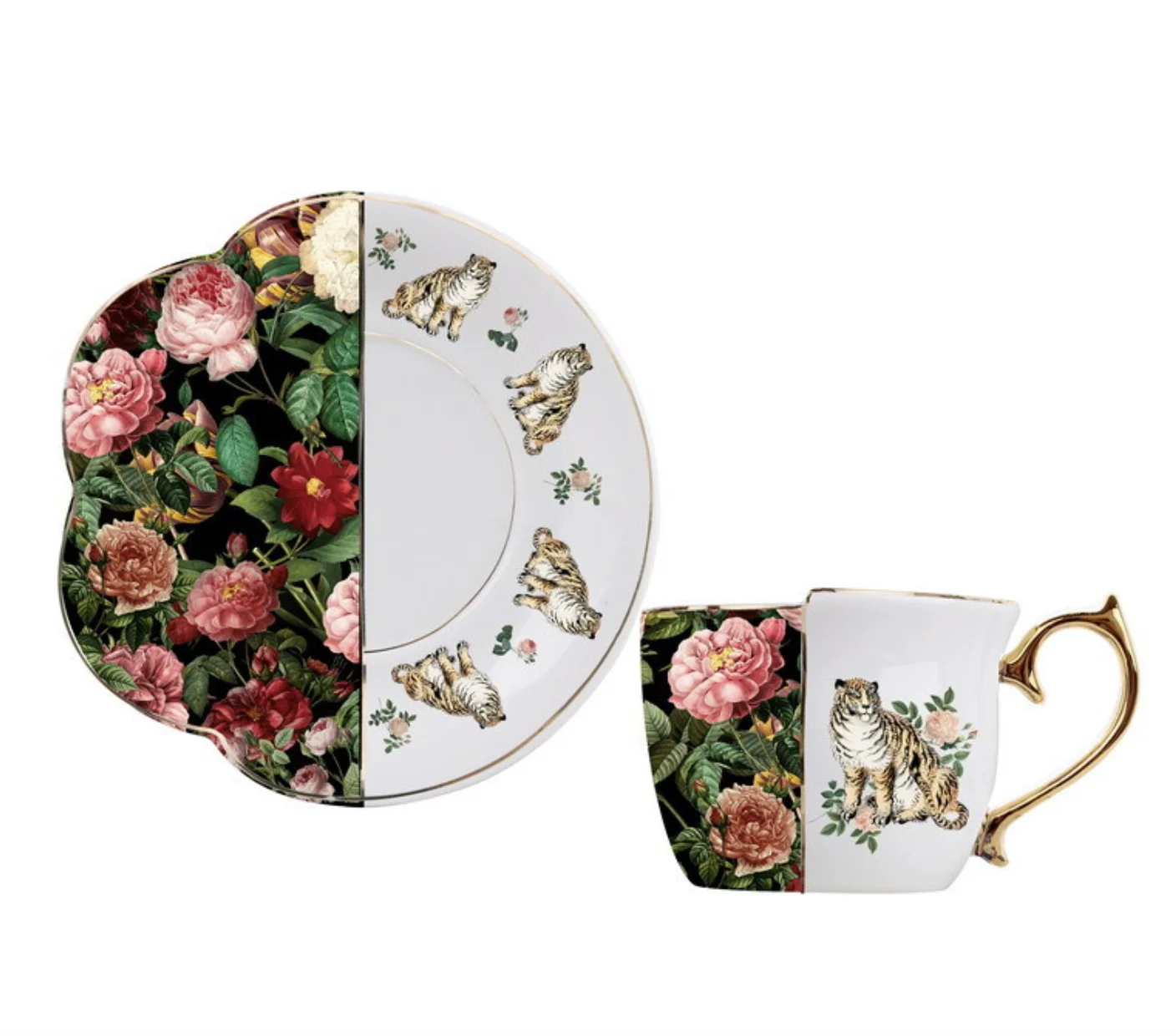 

Hand Painted Creative Ceramic Cup Coffee Mug Nordic Gift Box Gold Plated Cup Saucer Home Zestaw Kawowy Kitchen Dining Bar EF50CS