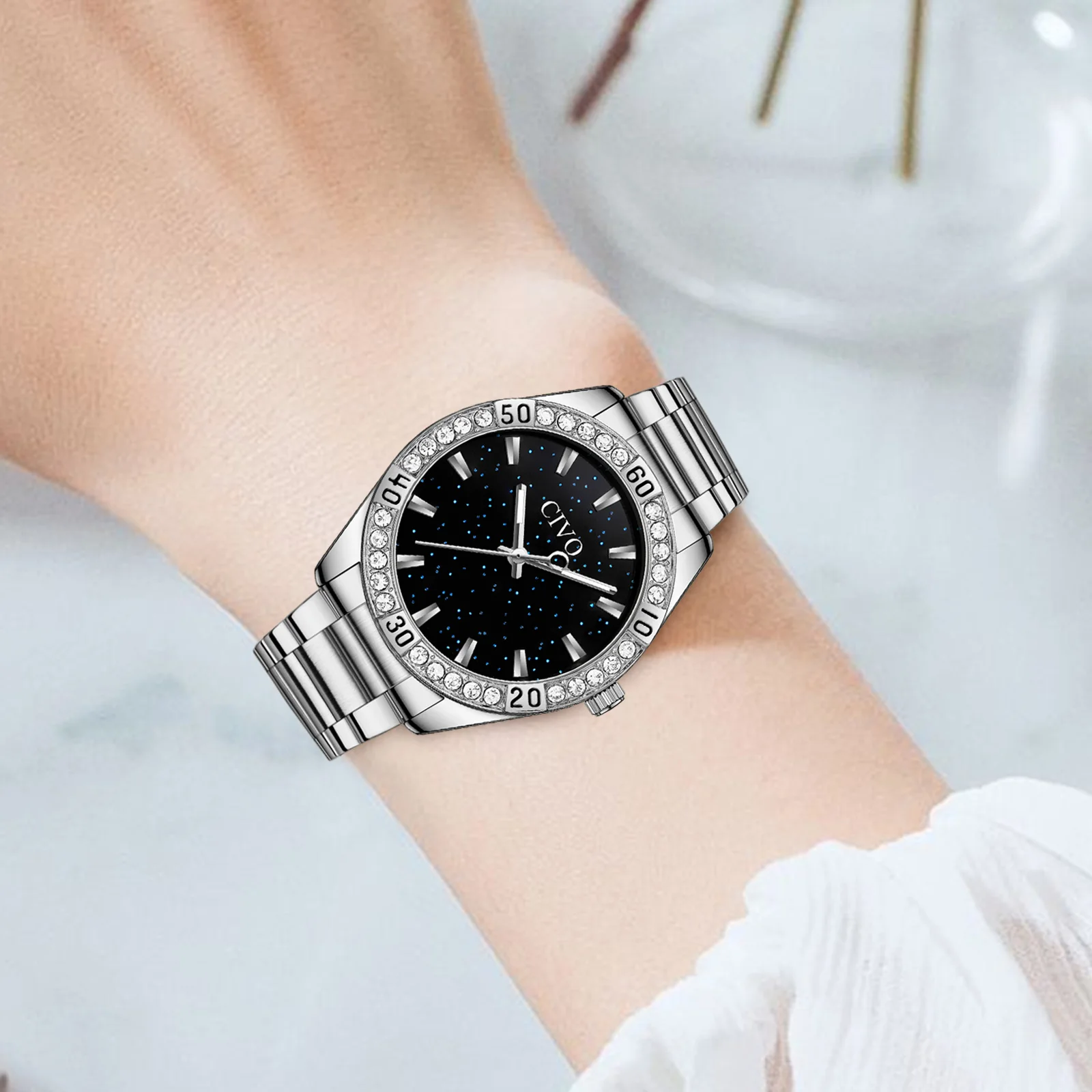 Оптовая продажа цена чиво серебряные женские часы из нержавеющей стали