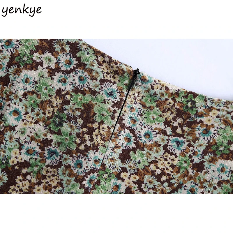 

New Fall Women Vintage Floral Print Velvet Dress Long Sleeve V Neck Draped Bodycon Dress Female Autumn Mini Sexy Dress Vestido