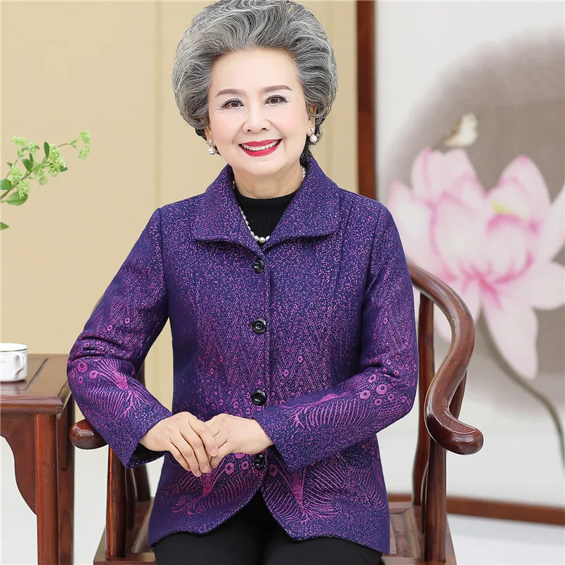 Elderly Women Spring Autumn Jacket 2021Middle-aged Mother Woolen Coat Grandmother Short Wool Outerwear Femme Plus Size 4XL 2074 | Женская