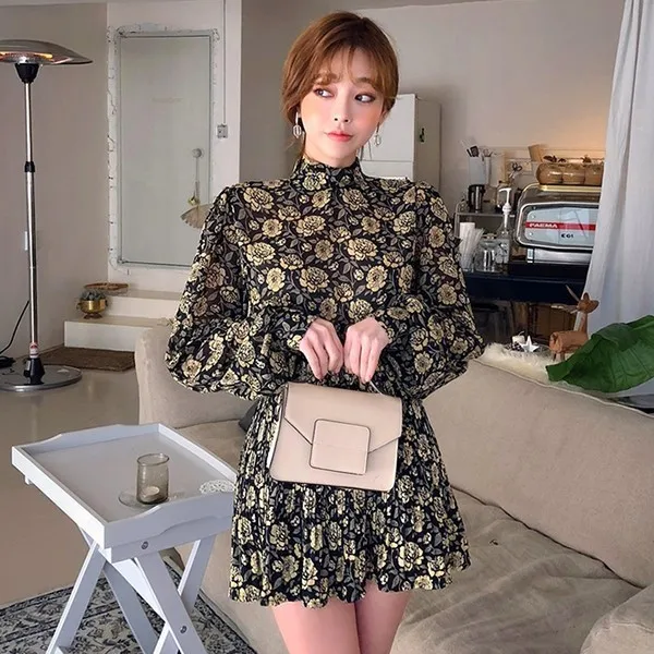 Женский комплект с цветочным принтом две детали осень 2019 шифоновая блузка