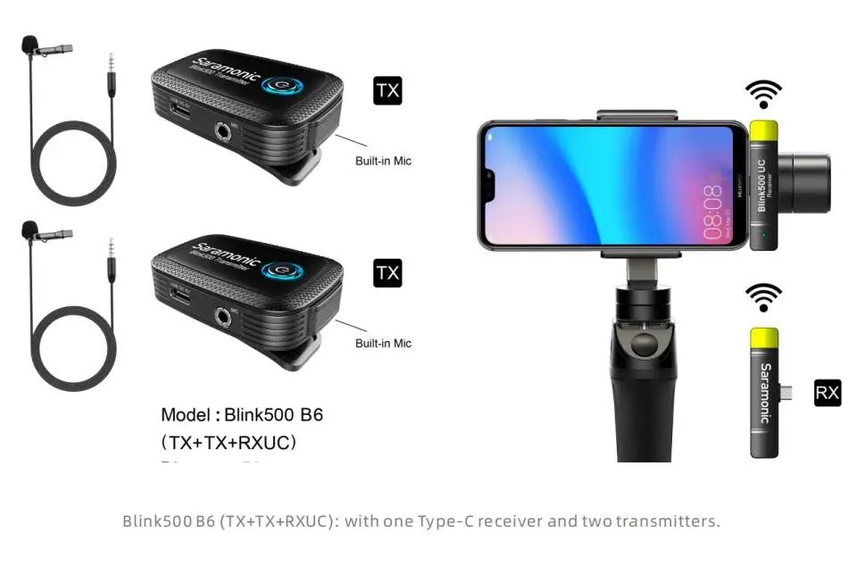 Saramonic компактный беспроводной микрофон Blink серии 500 B1 B2 B5 B6 двухканальный микрофон система w петличный для DSLR телефонов Vlog
