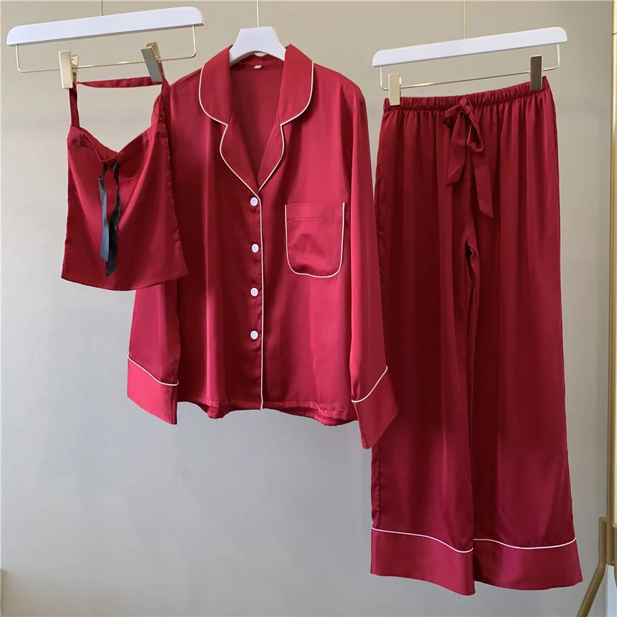 

Daeyard Silk Pajama Sets For Women Luxury Long Sleeve Pyjamas Sleepwear Oversize 2 Pcs Button UP Pijama With Bags Sexy Homewear