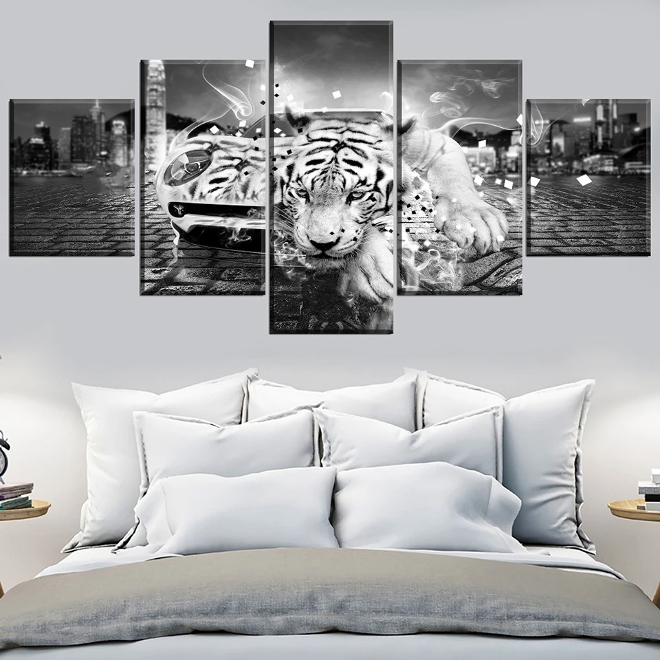 

Canvas Print Picture Wall Art 5 Abstract Artistic Sports Car Tiger Animal Paintings Home Decor Module Poster Living Room Frame