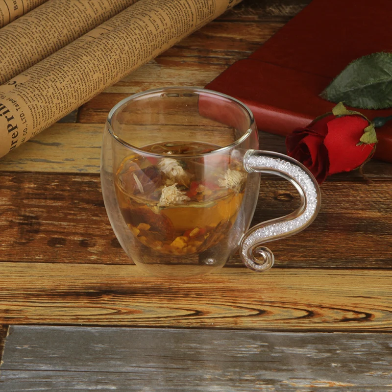 Кружка для кофе стеклянная чашка с кристаллами роскошная двухслойная молока чая