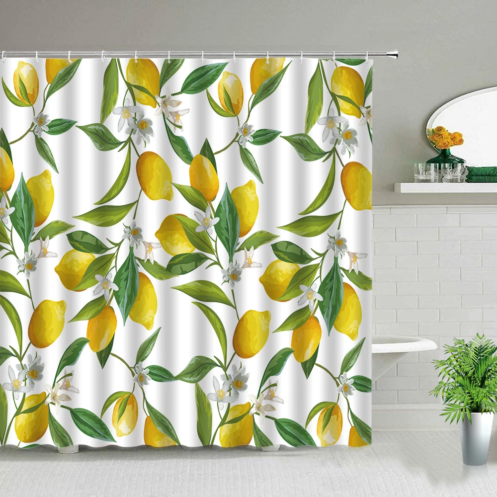 

Занавеска для душа с экзотическим желтым лимоном и зеленым узором
