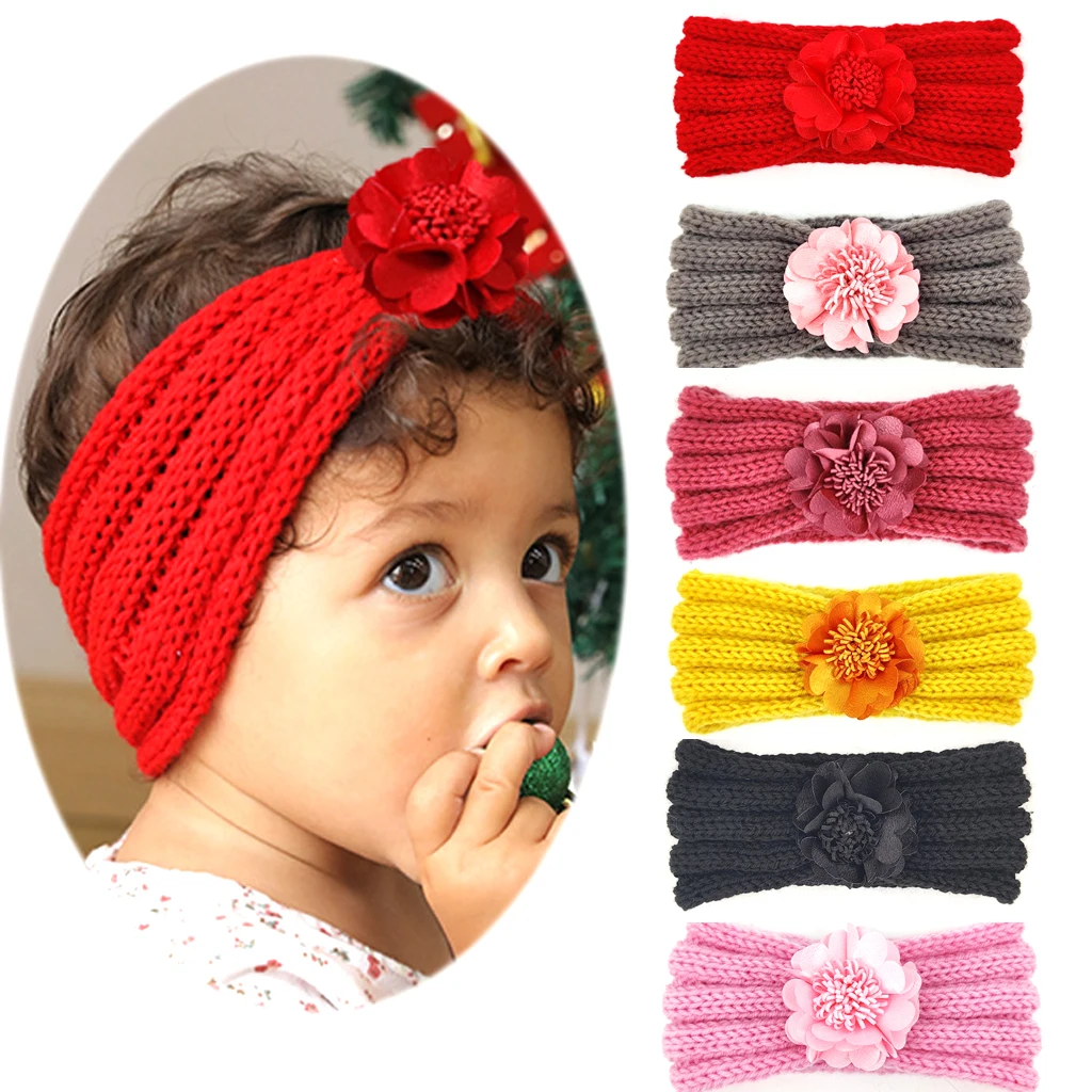 

New Baby Headband Flower Knit Headbands For Children Elastic Hair Bands Girl Accessories Infant Headwrap Soft Turban Newborn
