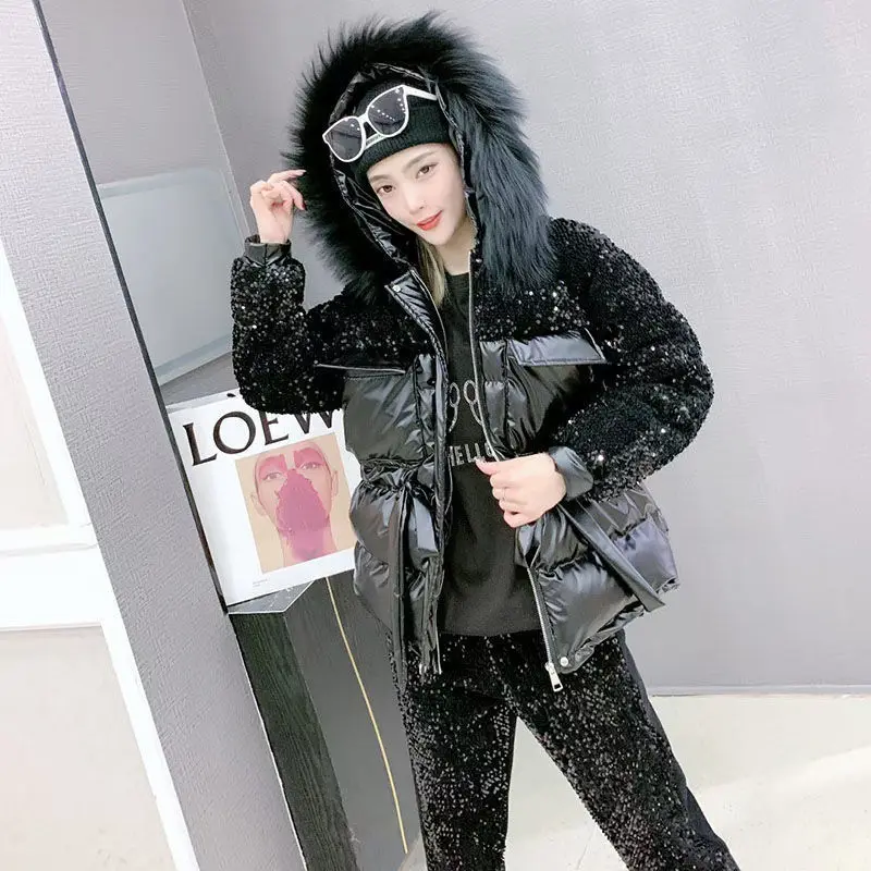 

Women 's Cotton -Padded Jacket 2020 Winter Korean Style Youth Lapels Long Sleeve Loose Short Warm Coat Fashion