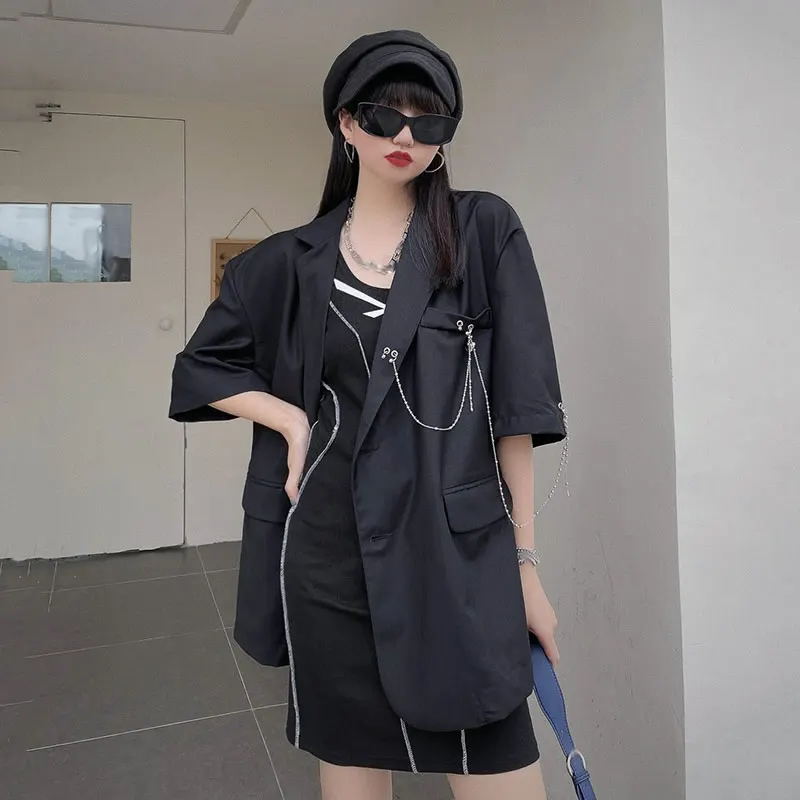 

XITAO Two-piece Chain Casual Suit Style Loose Fit Summer Fashion New Product Lapel Pocket Short Sleeve Suit LDD1967