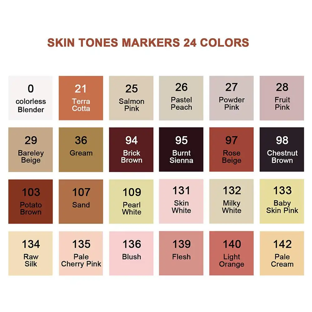 

TOUCHFIVE 24 Colors Skin Tones Set Art Markers Pen Artist Dual Headed Alcohol Based Manga Brush Pen for Coloring