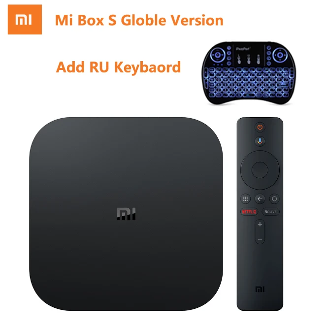 Add RU Keyboard Xiaomi Mi Box S Android 8,1 tv Box 4K HDR Cortex-A53 четырехъядерный процессор 2 Гб ОЗУ 8 Гб ПЗУ 2,4 ГБ+ 5,8 Гб WiFi BT4.2 с голосовым пультом дистанционного управления - Цвет: Add RU Keyboard