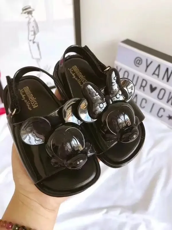 Mini Melissa/ г.; сандалии для мальчиков и девочек с изображением Микки Мауса; детские сандалии; детская обувь с изображением животных; милые сандалии Melissa - Цвет: Черный