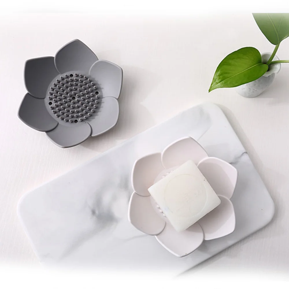

Punch-Free Wall Mounted Drain Soap Holder Bathroom Lotus flower Style Soap Box new