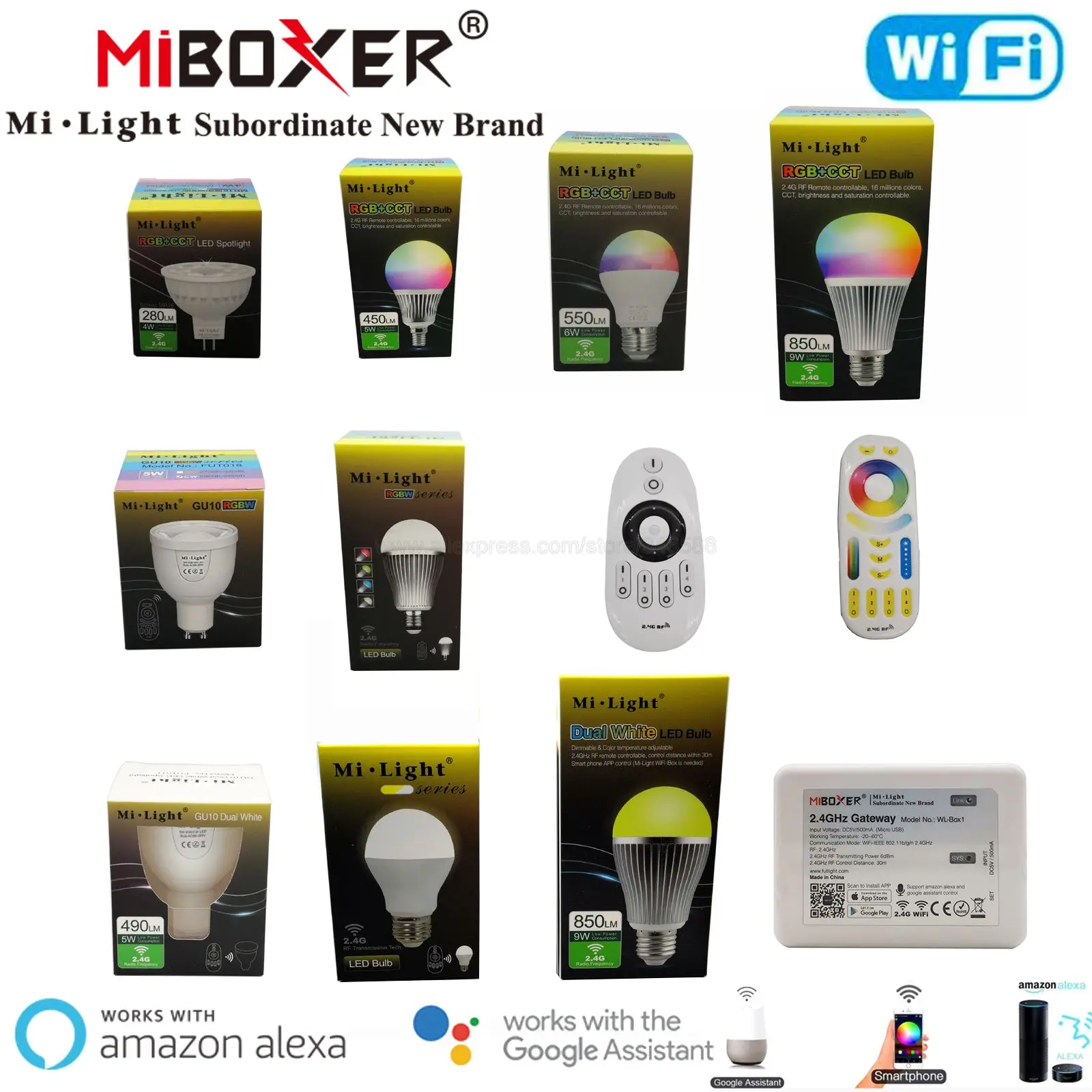 Miboxer 2 4G Смарт Светодиодный светильник MR16 GU10 E14 E27 4W 5W 6W 9W 12W CCT / RGB + лампа