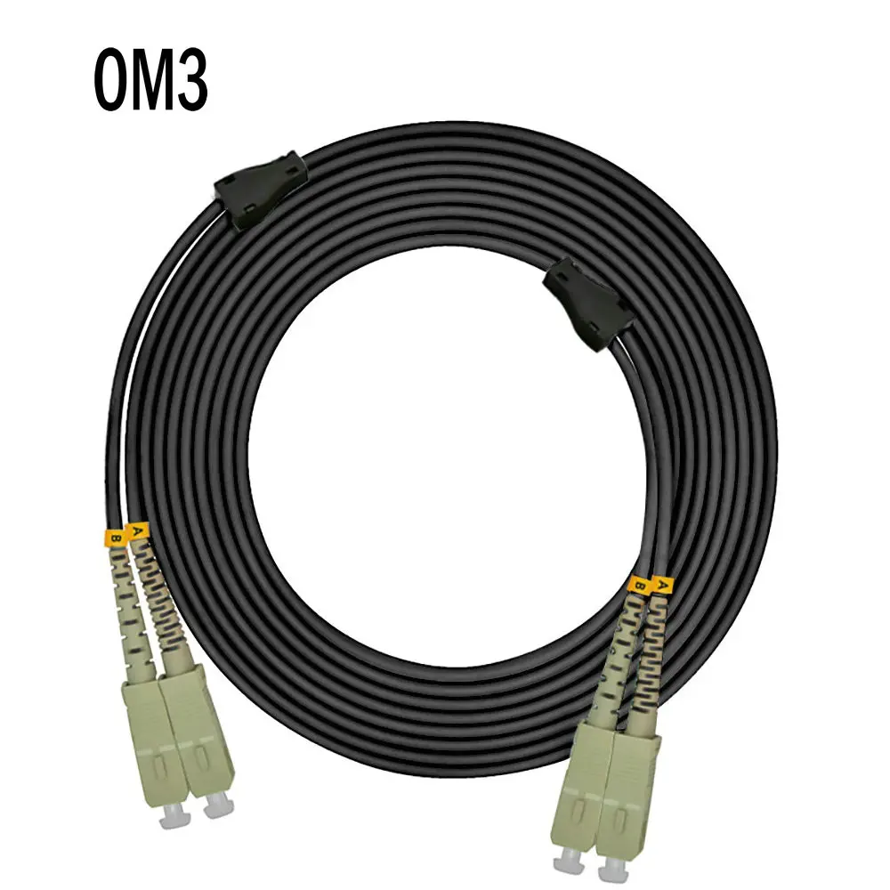 Outdoor Armored 40Meters SC-SC Duplex 10 Gigabit 50/125 Multimode Fiber Optical Cable OM3 Black 10GB SC to SC Patch Cord Jumper