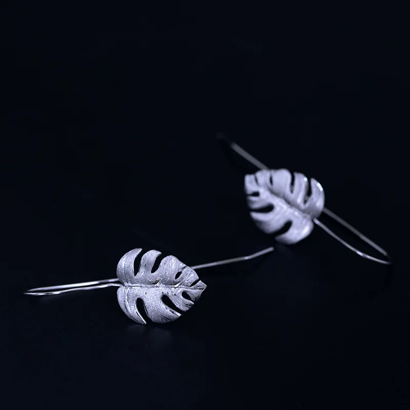 925 стерлингового серебра монстера свисающие серьги для женщин в этническом стиле