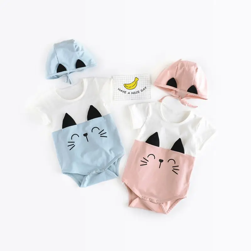 Новинка летняя футболка для мальчиков и девочек с милым принтом кота Модный