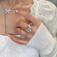 gentle butterfly student neck clavicle chain super fairy temperament double layer flash diamond necklace women girl jewelry ring