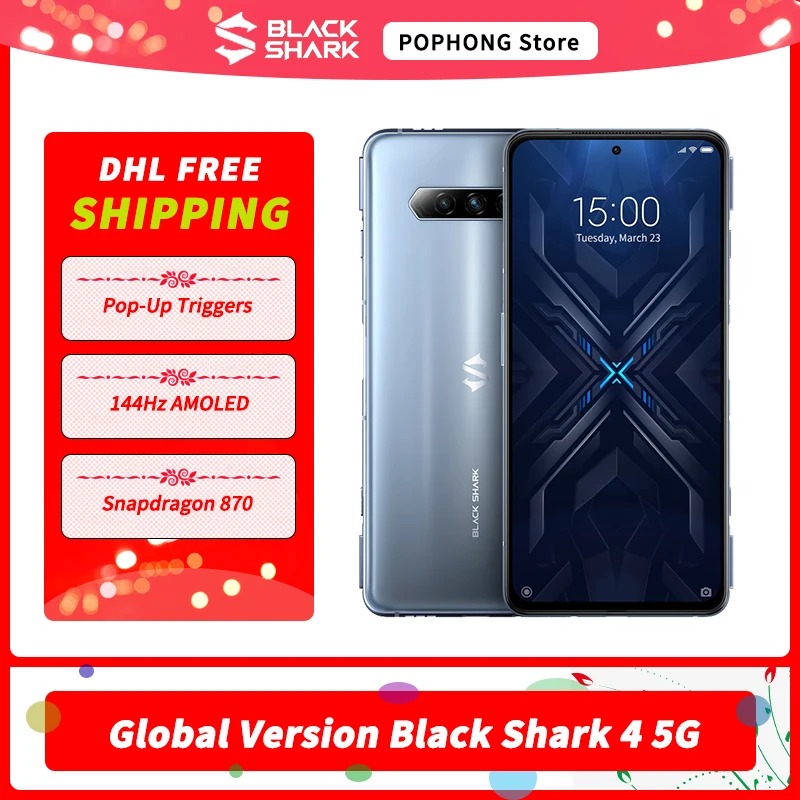 DHL Free Global Version Black Shark 4 5G Gaming Phone 6.67 inch Snapdragon 870 Octa Core 48MP Triple Camera Mobile Phone
