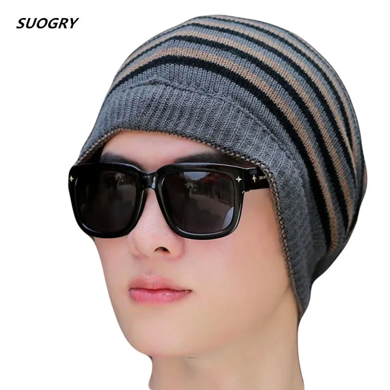 Зимние теплые мужские шляпы с черепом и звездами полосатые вязаные шапки шапочка