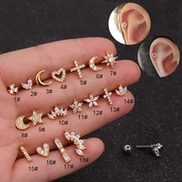 flower moon heart star cross small stud stainless steel helix earring tragus curved cartilage piercing jewelry