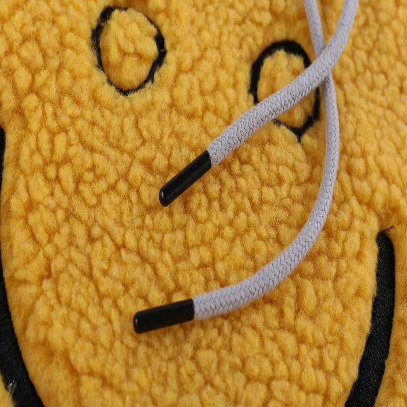 

2021 Men's Sweatshirts Lamb Velvet Smiley Face Expression Embroidered Loose Hooded Plus Velvet Sweatshirts Casual Men's Jacket