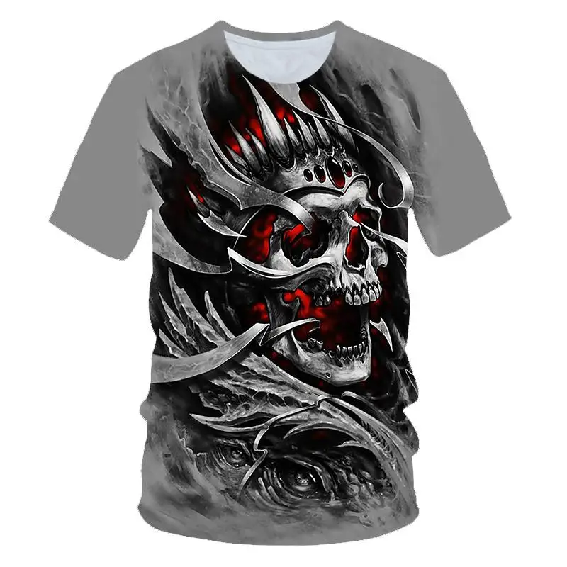 

New product hot sale men's summer skull poker print men's short-sleeved T-shirt 3D T-shirt casual breathable season hip-hop hip-