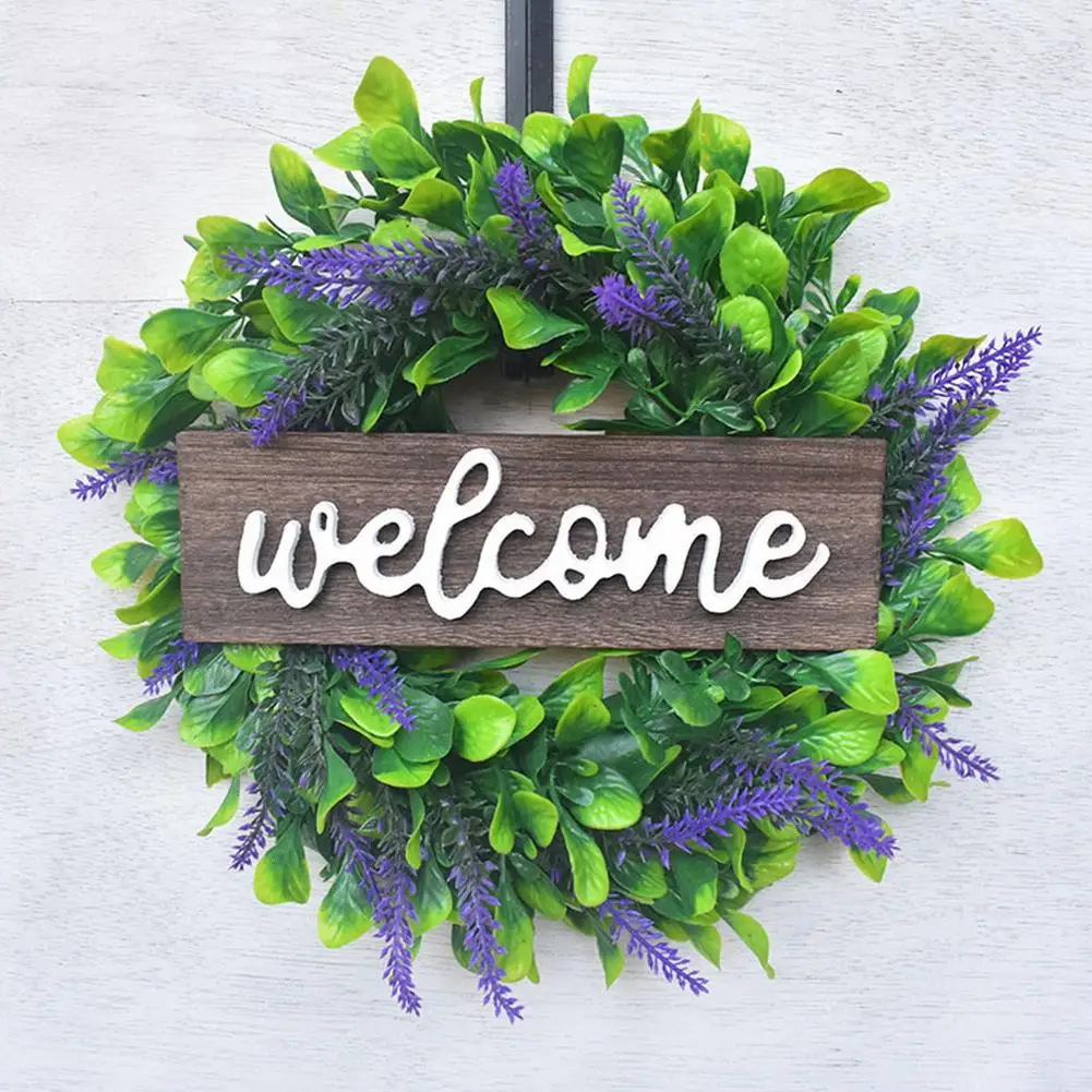 

Artificial Lavender Wreath Eucalyptus Garland Door Decor Simulation Flowers Wreaths Bar Florist Wedding Party WELCOME Decoration