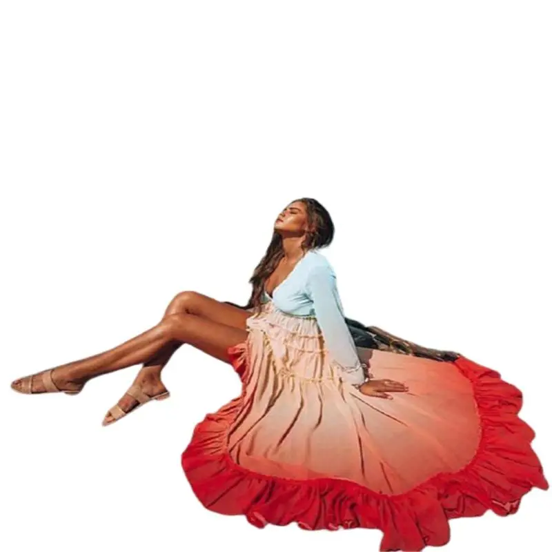 

women dress 2020 New Women's deep V long sleeve gradient summer sundress vestido Ladies woman Femme sexy slim fashion